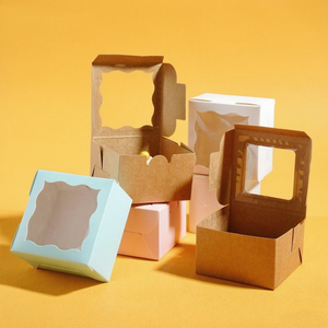 Boîte à pâtisserie en <span class=keywords><strong>carton</strong></span> blanc de qualité <span class=keywords><strong>alimentaire</strong></span> personnalisée, boîte à gâteau jetable carrée avec fenêtre - Product Image 4