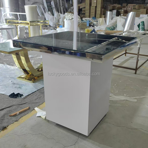 Khách <span class=keywords><strong>S</strong></span>ạn Ăn Uống Kính Jj250124 Chân Trắng Thép Không Gỉ Hình Chữ Nhật Kim Loại Hiện Đại Bàn Ăn Cho Đám Cưới Tổ Chức <span class=keywords><strong>S</strong></span>ự Kiện Tiệc - Product Image 6