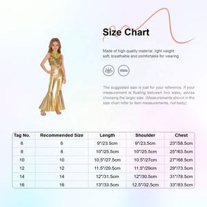 Conjunto de 2 piezas de disfraz de discoteca de los años 70 para niñas de 6 a 16 años, top metálico brillante con pantalones para eventos temáticos, actuaciones en escenario y baile. - Product Image 6