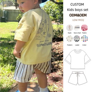 Vêtements pour enfants personnalisés, t-shirt oversize 100% coton pour garçons et <span class=keywords><strong>short</strong></span> rayé en sergé, ensemble 2 pièces, vêtements mignons pour bébés - Product Image 1