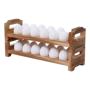 Décoration de cuisine rustique Comptoir porte-oeufs en bois, ensemble de 2 pièces, plateaux de stockage d'oeufs empilables pour 24 oeufs frais