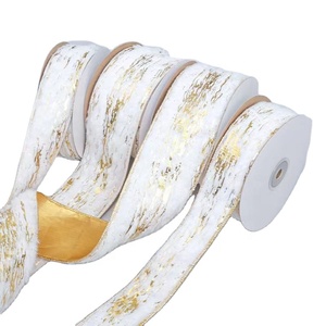 Pita Bulu Emas dengan Cetakan Panas dan Tepi Kawat Emas untuk Dekorasi Natal - Product Image 1