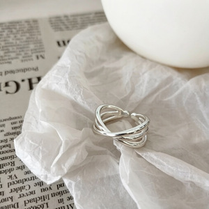 S925 Sterling <b>Silver</b> <b>Cross</b> Line <b>Ring</b> For Women Simple Open Band Trendy Index Finger Jewelry - Product Image 4