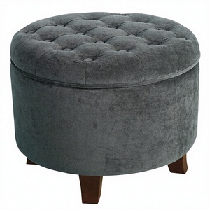 Pouf <span class=keywords><strong>de</strong></span> <span class=keywords><strong>rangement</strong></span> rond moderne en velours capitonné avec couvercle amovible, <span class=keywords><strong>banc</strong></span> <span class=keywords><strong>de</strong></span> <span class=keywords><strong>rangement</strong></span> beige pour salon, entrée, chambre - Product Image 4