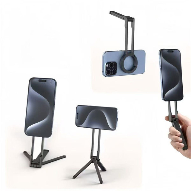 Travel Portable Fold Universal Cell Phone Stand Selfie Stick Desk Magnetic Phone Holder Tripod for Vlog Online Live Streaming