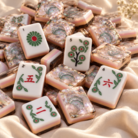 Ensemble de mahjong de luxe, tuiles en acrylique à 4 couches, design floral perlé iridescent, tuiles à fleurs vertes, cadeau en gros