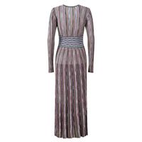 Nouvelle Arrivée 2026 – Robe Longue Élégante Femme Printemps-Été Col V Manches Longues Tricot Rayé Colorblock Coupe Évasée