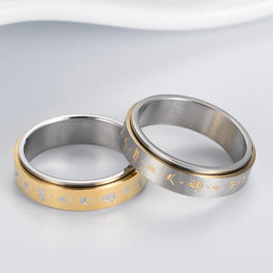Anillo Giratorio de Acero de Titanio con Acabado Arenado, Chapado en Oro, con Escritura Alfanumérica, Joyería Unisex para Regalo - Product Image 2