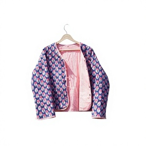 Women's 100% Cotton Floral Printed Quilted <b>Jacket</b> V-Neck Full Sleeve Reversible Spring Style Woven Outerwear Button Closure - Product Image 1