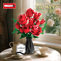 Woma Factory – Ensemble de Blocs de Construction Fleur de Bouquet de Roses Rouges en Briques Artificielles pour Cadeaux de Luxe Saint-Valentin (11156)