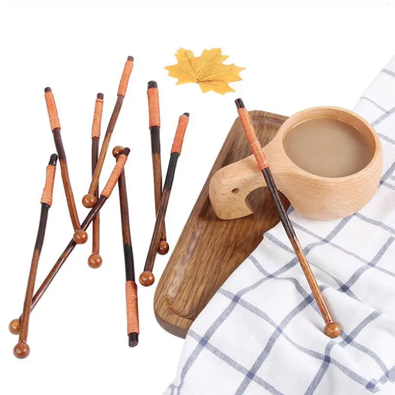 Varillas agitadoras de madera redondas para cóctel, Producto respetuoso con el medio ambiente, mezclador de café, cuchara agitadora