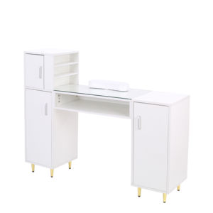 Table de manucure pour techniciennes, plateau en verre, repose-poignet, poste de travail de beauté pour <span class=keywords><strong>salon</strong></span>, résistant à l'acétone, moderne, pour <span class=keywords><strong>salon</strong></span> de beauté - Product Image 2