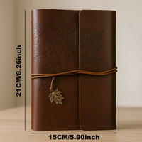 Diario de Cuero Vintage con Espiral Personalizado, Cubierta con Grabado de Hoja de Arce, Diario de Escritura A5, Cuaderno de Viaje para Regalo