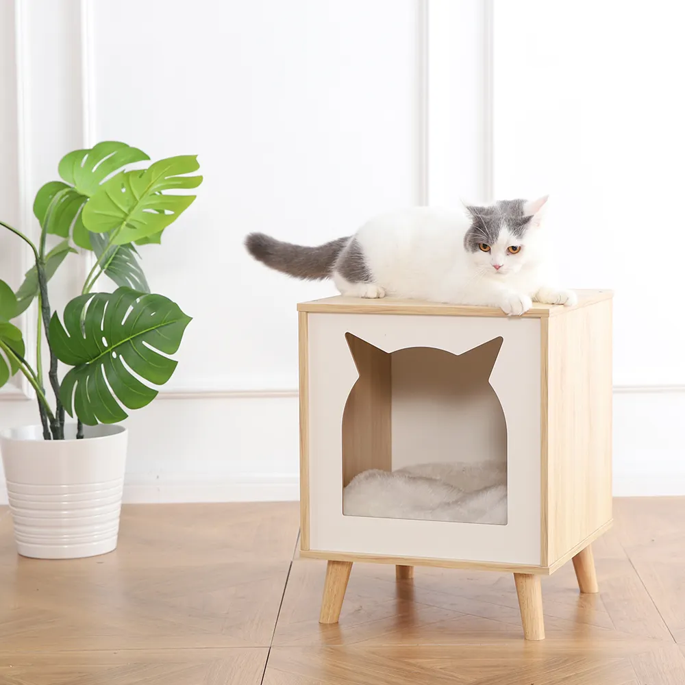 كبير بيع القط أثاث خشبي بيت قطة مع إزالة سرير للقطط