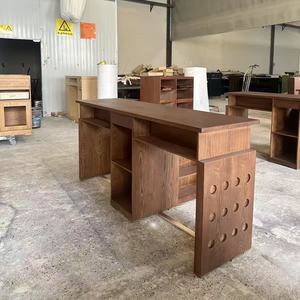 Table de travail pour salon de manucure en bois massif couleur noyer, style rétro, simple/double, avec rangement - Product Image 2