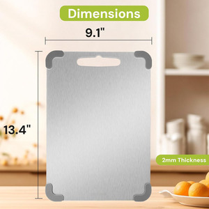 Tabla de Cortar Creativa Antideslizante de Acero Inoxidable 201 de 1.0 mm con Diseño de Esquinas para Carne, Frutas y Amasar, Ecológica - Product Image 6