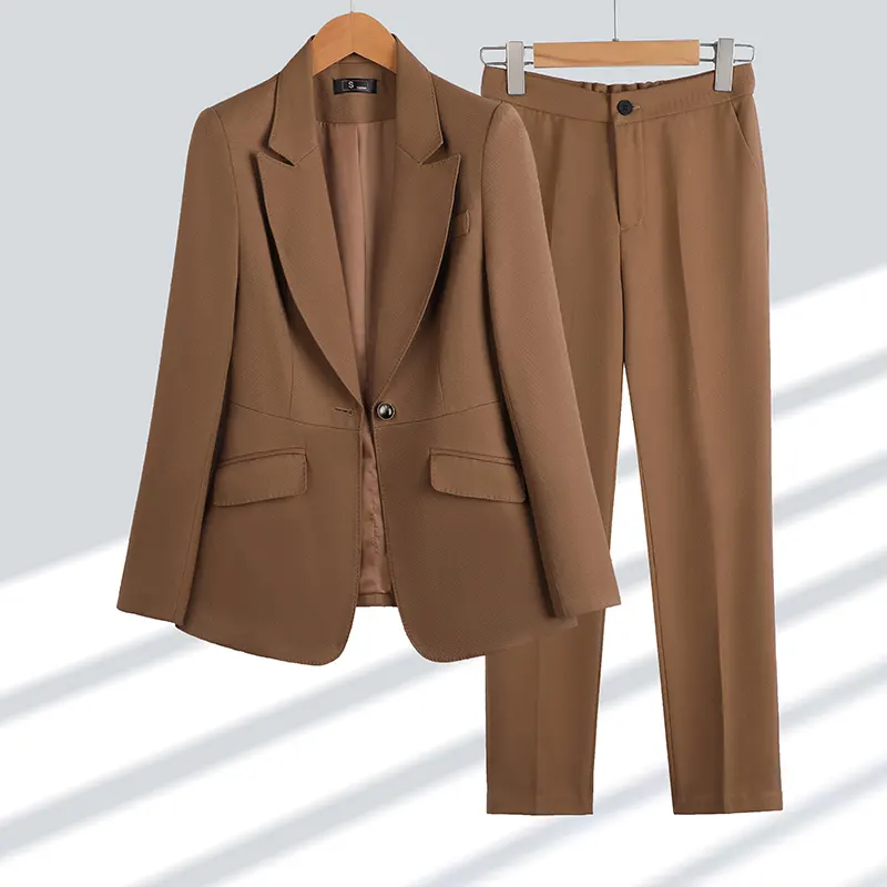 Autumn Winter Wholesale Casual Elegant modern business Official Woman Lady Pants and Blazer 2 Pieces Set Office Pants Suits