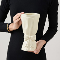 Vase en céramique à fleurs, orné d'un nœud, pour fleurs fraîches hydroponiques, style nordique, pour bureau, restaurant, salon, haut de gamme