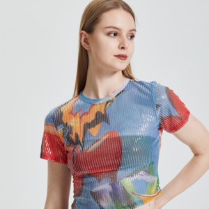 Primavera ed estate nuove donne Sexy sottili moda collisioni colore stampato <span class=keywords><strong>Top</strong></span> - Product Image 3