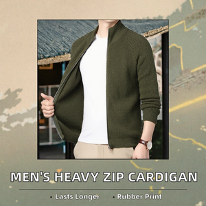 Factory Men's Zip-Up <b>Cardigan</b> Coat Custom Turtleneck Thick Heavy Zipper Cotton/Bamboo Fiber Raised Rubber Print 240g - Product Image 2