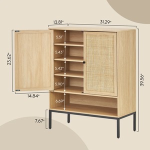 Armoire à chaussures moderne autoportante au design épuré avec portes en rotin, capacité de 18 paires, finition noire élégante - Product Image 4