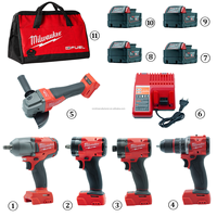Kit d'outils sans fil Milwaukee Fuel 18V, comprenant une clé à chocs sans balais, une perceuse à percussion, une meuleuse d'angle et un tournevis