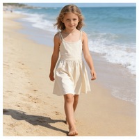 Robe Minimaliste Solide à Bretelles Fines pour Filles, avec Liens aux Épaules et Lacets, en Tissu Doux et Respirant Coton-Lin, pour 4-16 Ans, Livraison Rapide