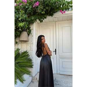 Robe de soirée longue noire Anais sans dos, style de fête formelle avec manches courtes, taille XS - Product Image 2