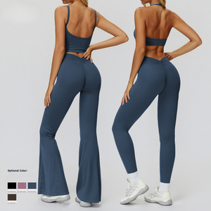 Set celana pendek <span class=keywords><strong>Bra</strong></span> kerah V, Set Legging pengangkat pantat cepat kering, celana panjang mengembang - Product Image 4
