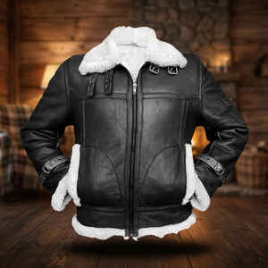 New American-style Niche Retro Heavy-duty <b>Fringed</b>-edged Padded Shoulder Leather Woolen Winter Men's Streetwear Bomber <b>Jacket</b> - Product Image 3