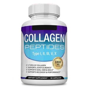 Cápsulas <span class=keywords><strong>de</strong></span> Colágeno Multi-Péptidos <span class=keywords><strong>de</strong></span> Marca Privada OEM Tipo I, II, III, V, X con Vitamina C y Ácido Hialurónico para la Luminosidad <span class=keywords><strong>de</strong></span> la Piel, 90 Cápsulas - Product Image 1
