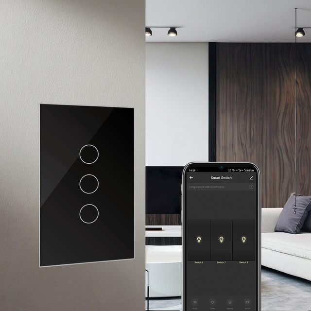AU/US 120*72mm Smart SAA Tuya Alexa Voice Control Wifi 3 Gang Smart Zigbee Touch Glass Wall Switch
