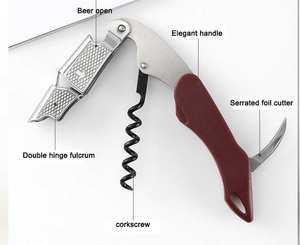 Sacacorchos 3 en 1 - Dos Palancas - Abridor de Vino Duradero de Acero Inoxidable y Plástico con Cortador de Papel de Aluminio - Llave de Vino Todo en Uno de <span class=keywords><strong>HAPPYWAY</strong></span> - Product Image 6
