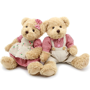 A010 personnalisé en vrac ours en peluche mignon peluche Couple cadeau doux gros jouet vêtements à carreaux en peluche mariage couple ours - Product Image 1