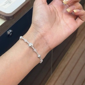 S925 Sterling Silver <b>Bracelet</b> With White Jade <b>Beads</b> Ball Shape Unisex Jewelry Gift - Product Image 5