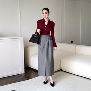 CV167 Trendy High Waist Tailored Pleated Pencil <b>Skirt</b> Ankle Length Commuter Bottom Fast Shipping - Product Image 1