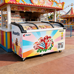 Congélateur horizontal commercial avec porte vitrée et refroidissement par air, dessus en verre pour la présentation de glaces et de gelato - Product Image 1