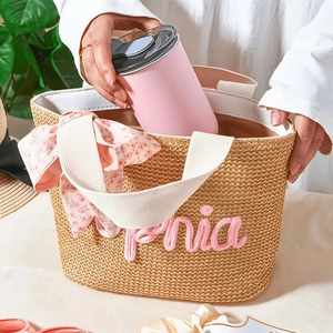 Bolso Tote Cuadrado de Lino y Algodón Tejido a Crochet Personalizado para Mujer, Regalo para Despedida de Soltera, Propuesta de Dama de Honor - Product Image 3
