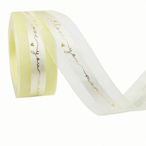 Ruban en satin/organza multi-matériaux chaud et élégant de 1,9/2,5 cm x 10 yards avec feuille d'or pour emballage cadeau et décoration de bouquets pour la Fête des Mères - Product Image 5