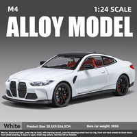 Voiture Modèle Réduit en Métal Moulé sous Pression 1:24 BWM M4 avec Son et Lumière, à Rétrofriction, Portes Ouvrantes, Objet de Collection Décoratif