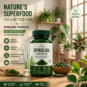 Cápsulas de Espirulina Premium, Alga Verde, Superalimento Natural a Base de Plantas, Suplemento Dietético, Fórmula de Bienestar para la Nutrición Diaria - Product Image 1
