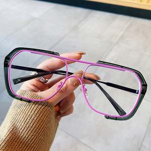 Lunettes de soleil polygonales carrées vintage orange et violettes avec logo personnalisé, montures surdimensionnées en alliage transparentes pour femmes et hommes - Product Image 3