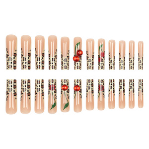 Européen Américain Extra Long Français Imprimé Léopard <span class=keywords><strong>Cerise</strong></span> Ongles de <span class=keywords><strong>Manucure</strong></span> Amovibles Simple Commerce Extérieur Ongles Artificiels - Product Image 5