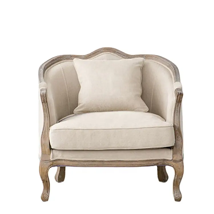 Venta al por mayor francés provincial 1 asiento sofá sala de estar roble Lino sofá individual silla.