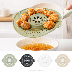Couvercle de cuisson pliable en silicone anti-éclaboussures et anti-débordement, avec égouttoir à <span class=keywords><strong>huile</strong></span> et couvercle vapeur pour poêle à frire - Product Image 4