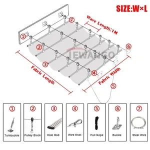 Thicken Coffee Color Telescopic Wave Sun Shade Net Home Courtyard Gazebo Glass Room Canopy UV Resistant Sun Shade Sail