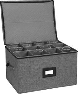 Boîte de rangement pour verre à vin avec séparateurs pour le stockage et le <span class=keywords><strong>transport</strong></span> de la verrerie en cristal, coque dure et empilable - Product Image 1