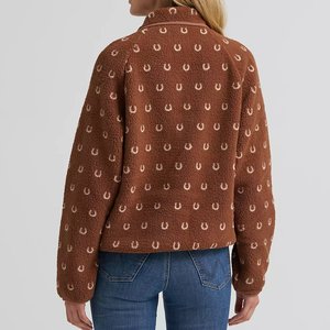 Fabricant de vestes courtes en molleton Sherpa pour femmes, personnalisées, à col montant, demi-fermeture à boutons-pression, à imprimé fer à cheval et à blocs de couleur - Product Image 3