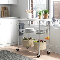 Chariot de cuisine robuste en acier inoxydable avec plateau, chariot utilitaire à roulettes avec surface de travail, chariot mobile pour la préparation des aliments