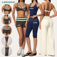 Ensemble de yoga LORISOW pour femme : haut et pantalon large, tenue de sport personnalisable avec logo, motif pois, double couche, pour gym et pilates